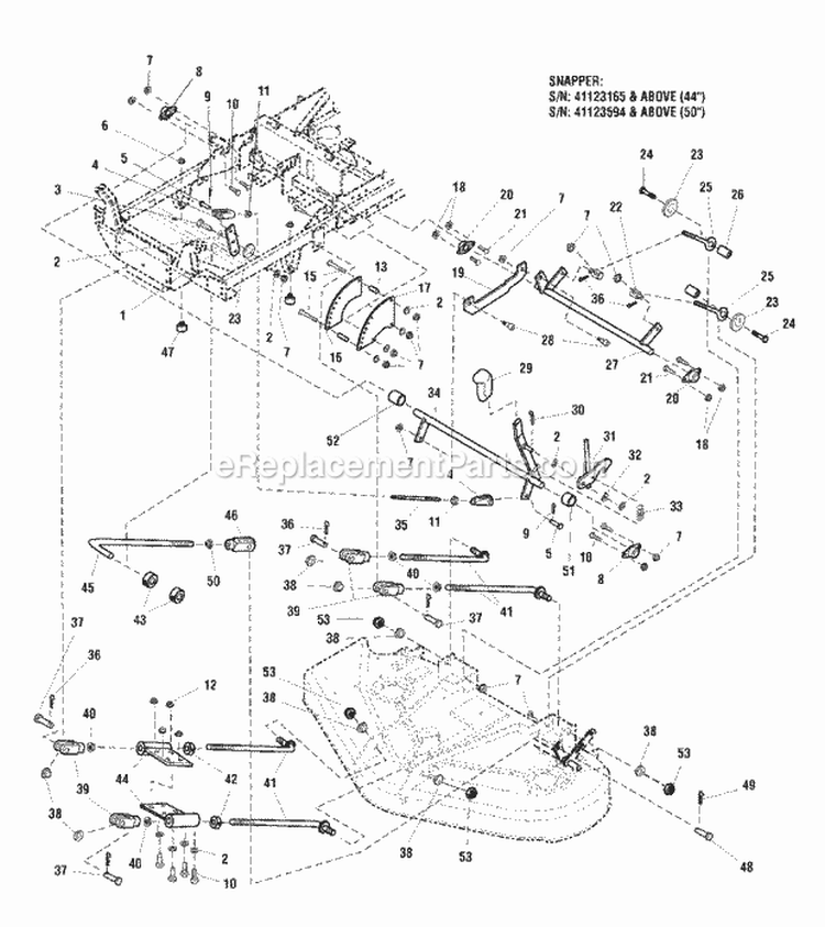 Deck Lift Group Version 2 Diagram and Parts List for 5091003 Snapper Lawn Tractor
