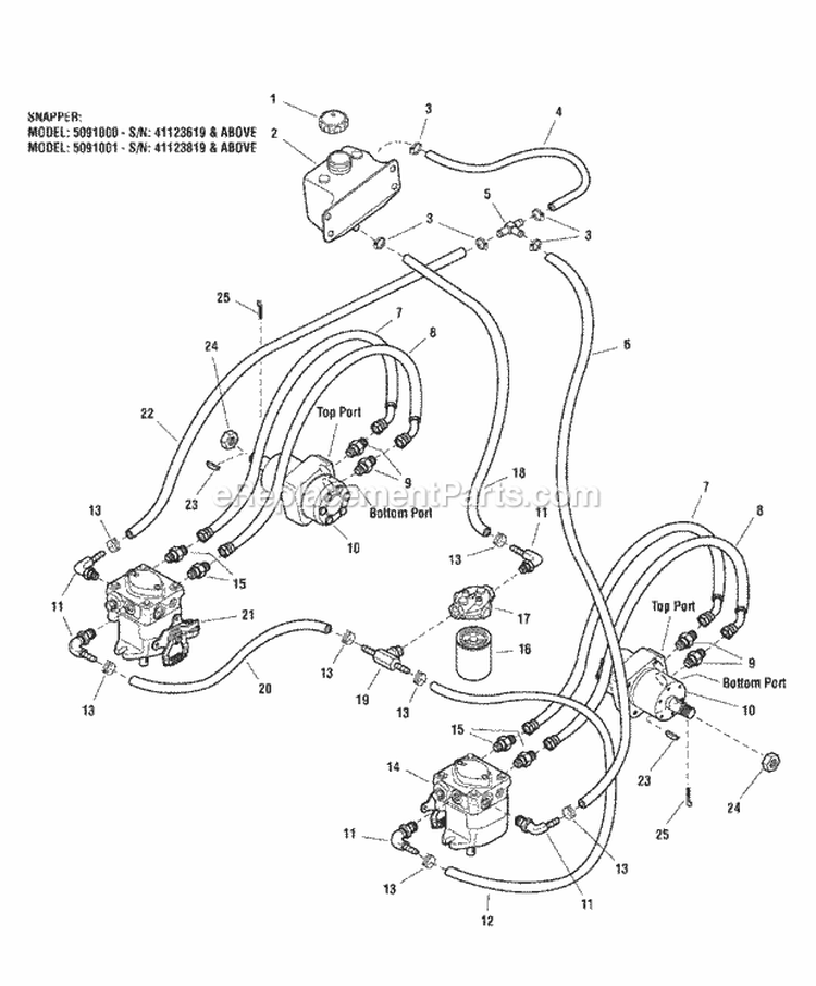 Hydraulics Group Version 2 Diagram and Parts List for 5091003 Snapper Lawn Tractor