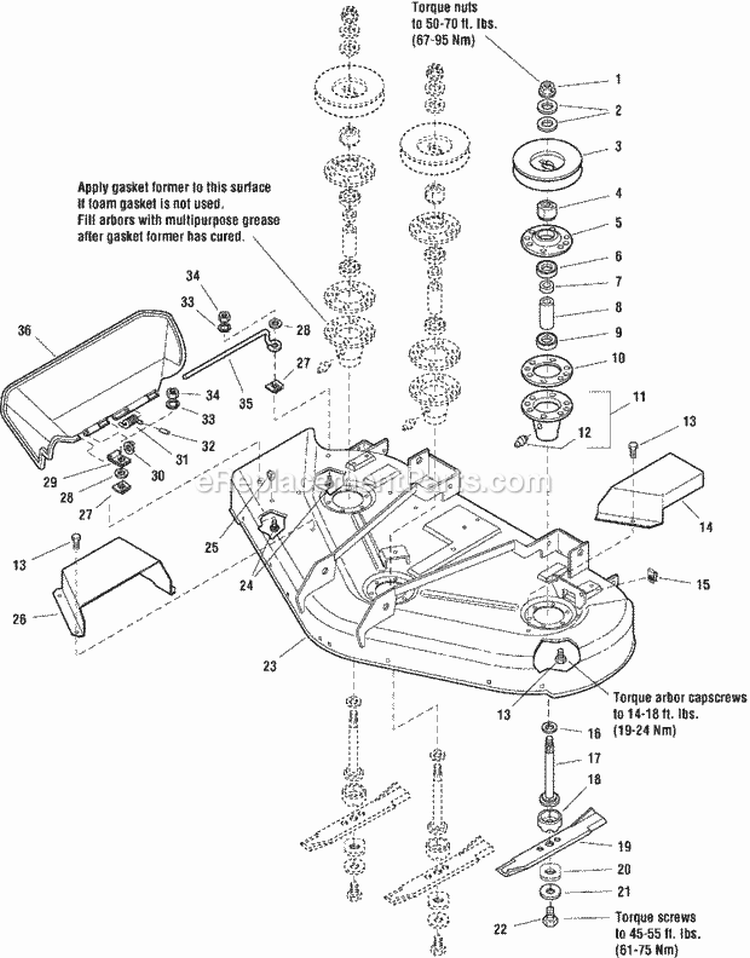 44  50 Mower Deck - Housing Arbors  Blades Group Diagram and Parts List for 5091003 Snapper Lawn Tractor