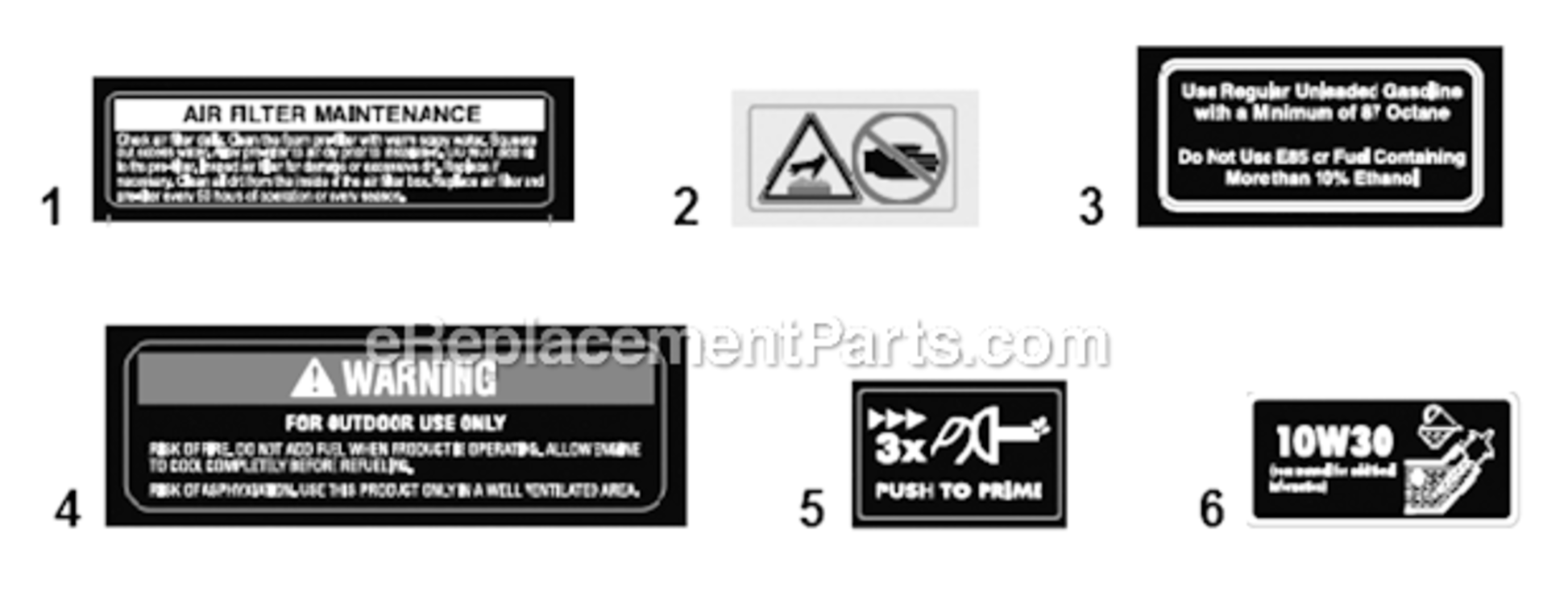 Engine_Labels Diagram and Parts List for  Southland Lawn Mower
