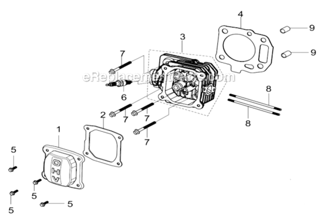 Cylinder_Head Diagram and Parts List for  Southland Lawn Mower