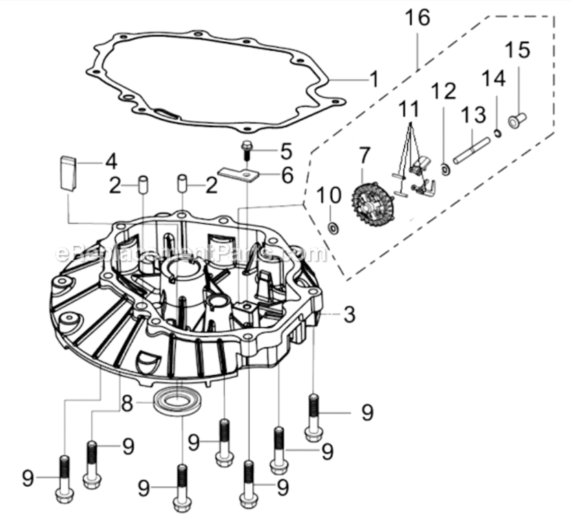 Crankcase_Cover Diagram and Parts List for  Southland Lawn Mower
