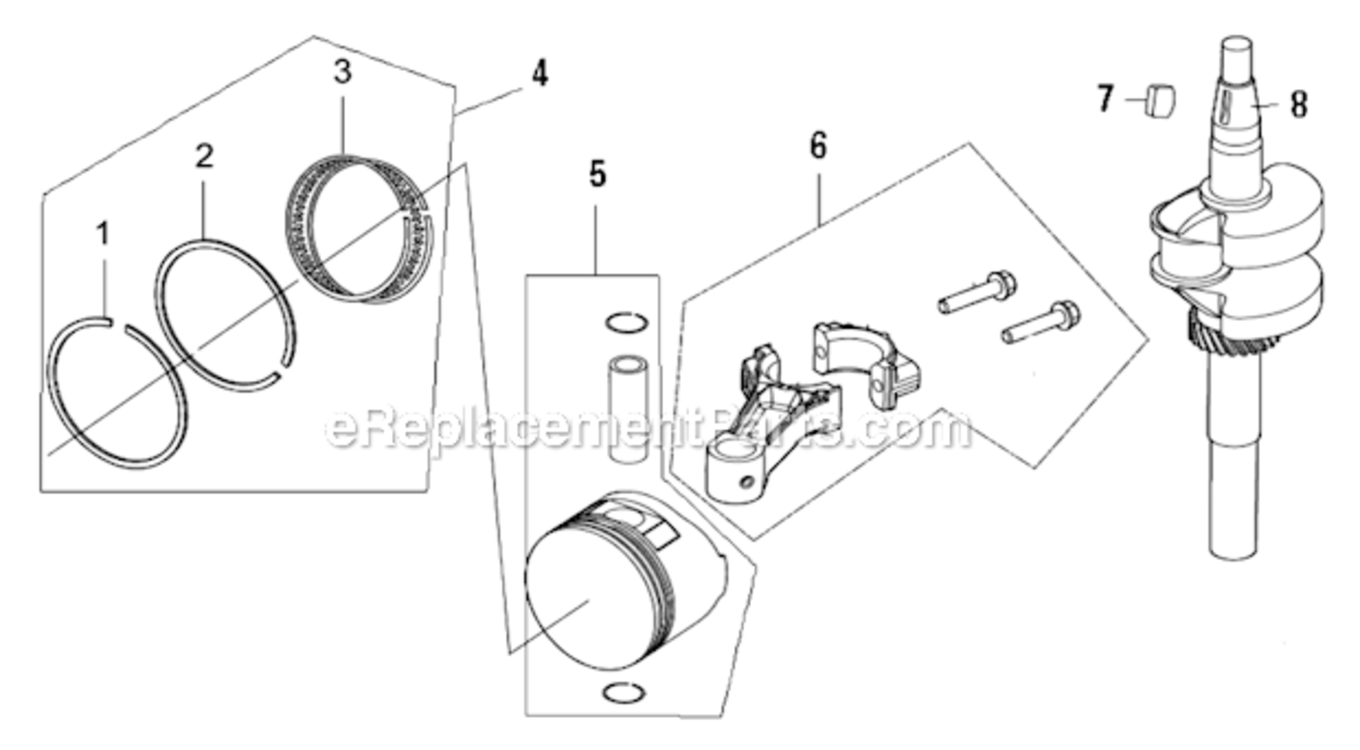 CrankshaftPiston Diagram and Parts List for  Southland Lawn Mower