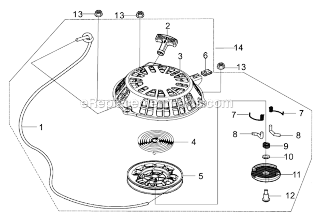 Recoil_Starter Diagram and Parts List for  Southland Lawn Mower