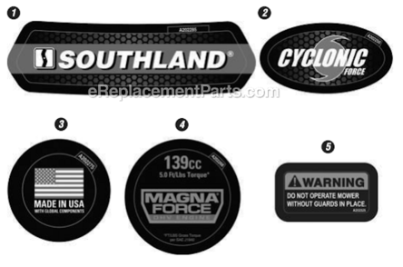 Decal_Group Diagram and Parts List for  Southland Lawn Mower