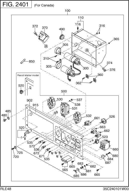 Control Box Diagram and Parts List for RLE48044080 RGX4800 Subaru Generator
