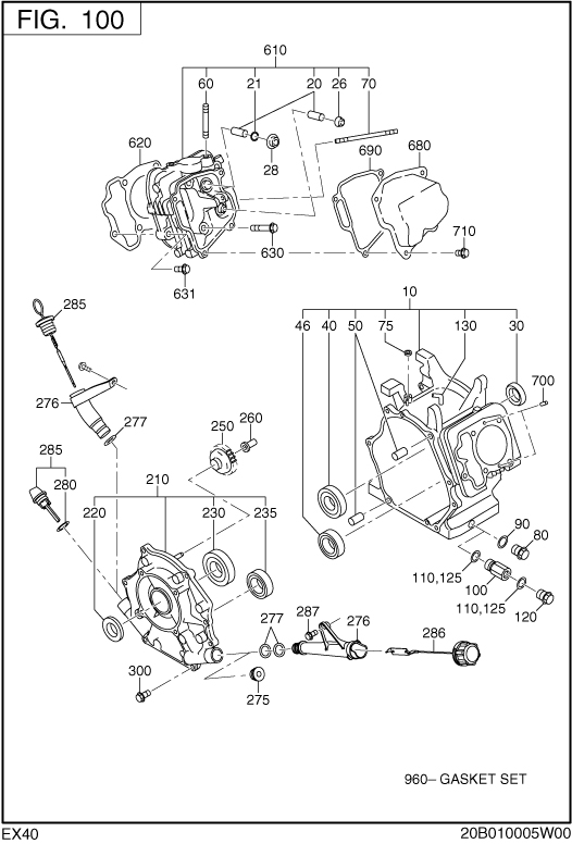 Crank Case Diagram and Parts List for EX400 Subaru Engine