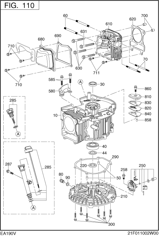 Crank Case Diagram and Parts List for EA190 Subaru Engine