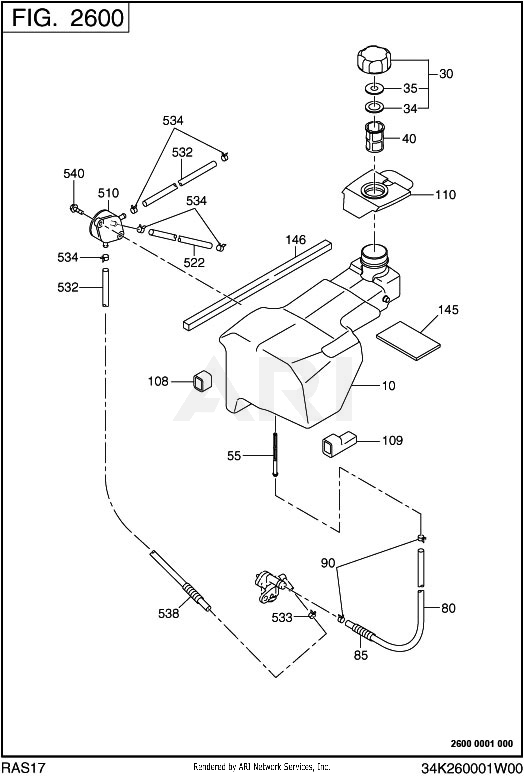 2600 Fuel Tank Diagram and Parts List for RAS17017023  Subaru Generator