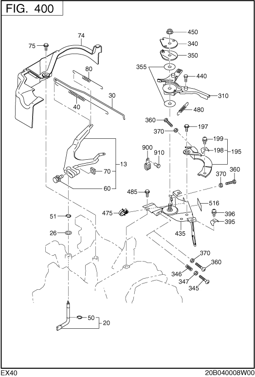 Governor Operation Diagram and Parts List for EX400 Subaru Engine