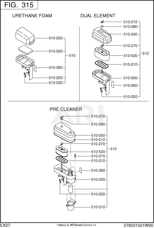 315 Intake And Exhaust Diagram and Parts List for  Subaru Engine