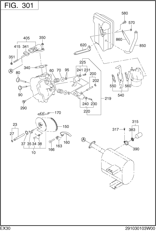 Intake Exhaust Diagram and Parts List for EX300 Subaru Engine