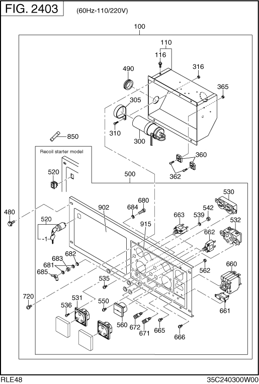 Control Box Diagram and Parts List for RLE48045061 RGX4800 Subaru Generator
