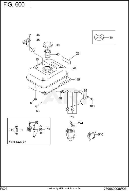 600 Fuel And Lubricant Diagram and Parts List for  Subaru Engine