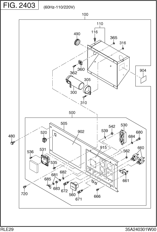 Control Box Diagram and Parts List for RLE29045022 RGX2900 Subaru Generator