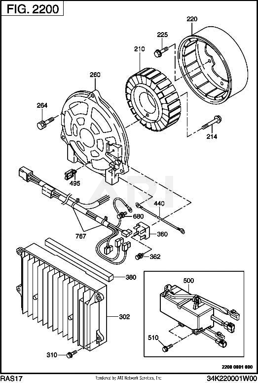 2200 Generator Diagram and Parts List for RAS17023095  Subaru Generator