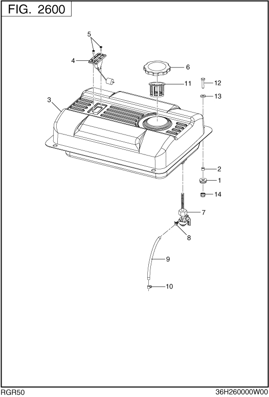 Fuel Lubricant Diagram and Parts List for RGR50023000 SGX5000 Subaru Generator