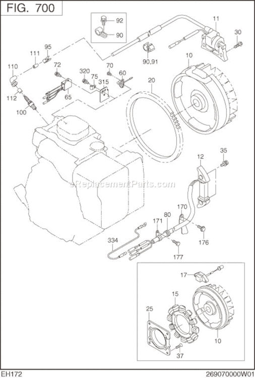 Electric Device Diagram and Parts List for  Subaru Engine
