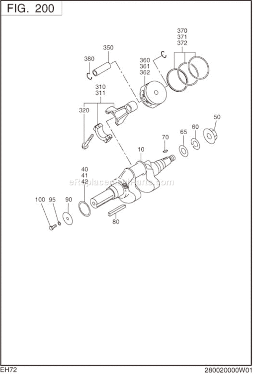 Crank,Piston Group Diagram and Parts List for  Subaru Engine
