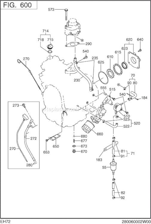 Fuel Lubricant Group Diagram and Parts List for  Subaru Engine