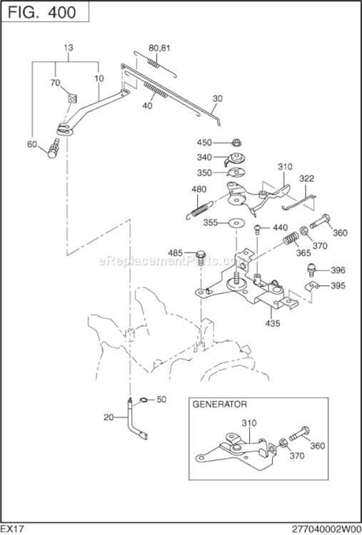 Governor Operation Diagram and Parts List for  Subaru Engine
