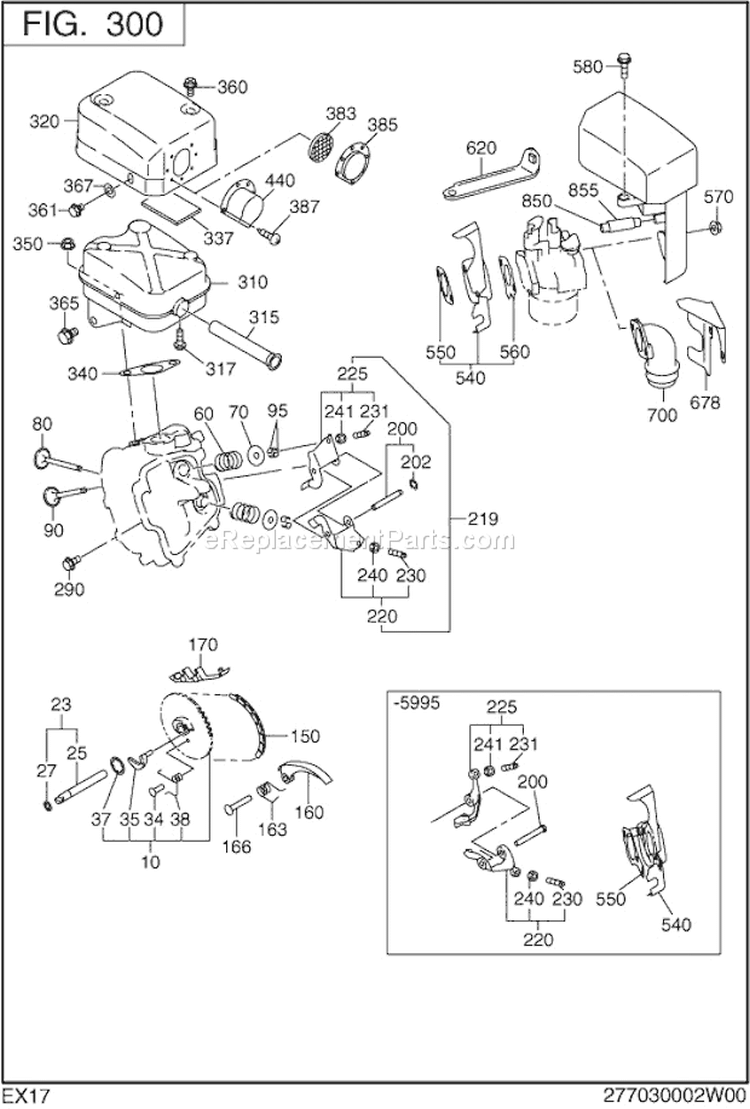 Intake Exhaust Diagram and Parts List for  Subaru Engine