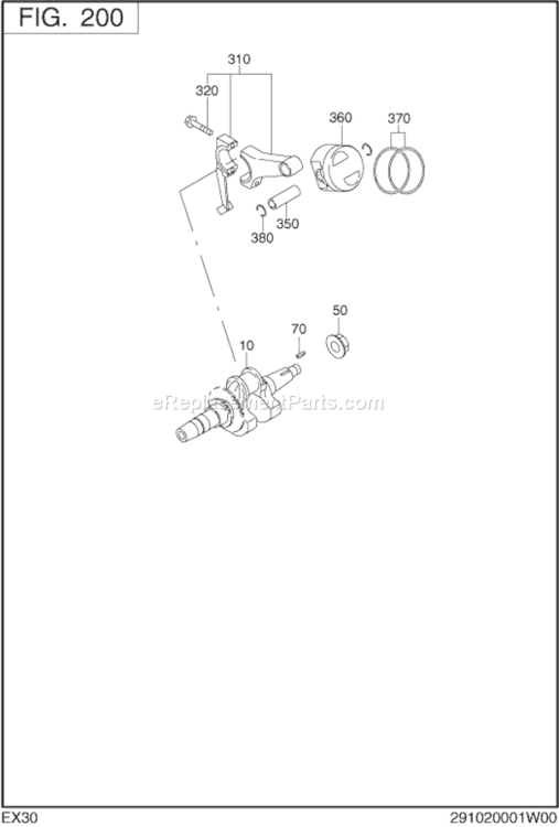 Crankshaft,Piston Diagram and Parts List for  Subaru Engine