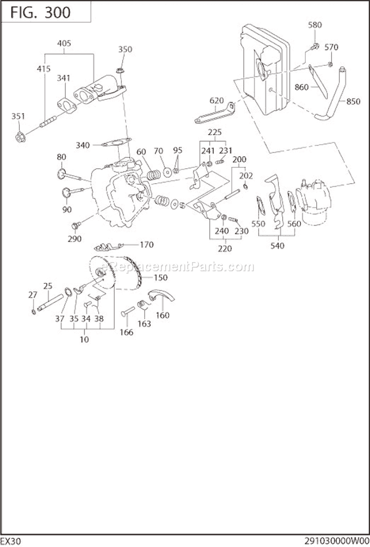 Intake Exhaust Diagram and Parts List for  Subaru Engine