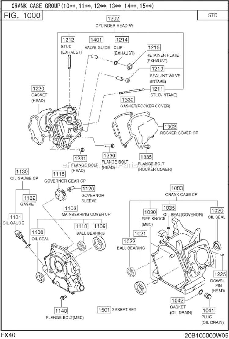 Crank Case Gr Diagram and Parts List for  Subaru Engine