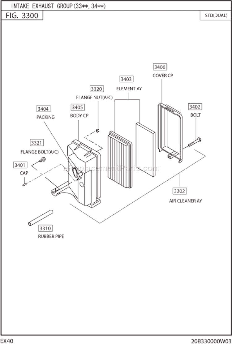 Intake Exhaust Gr3 Diagram and Parts List for  Subaru Engine