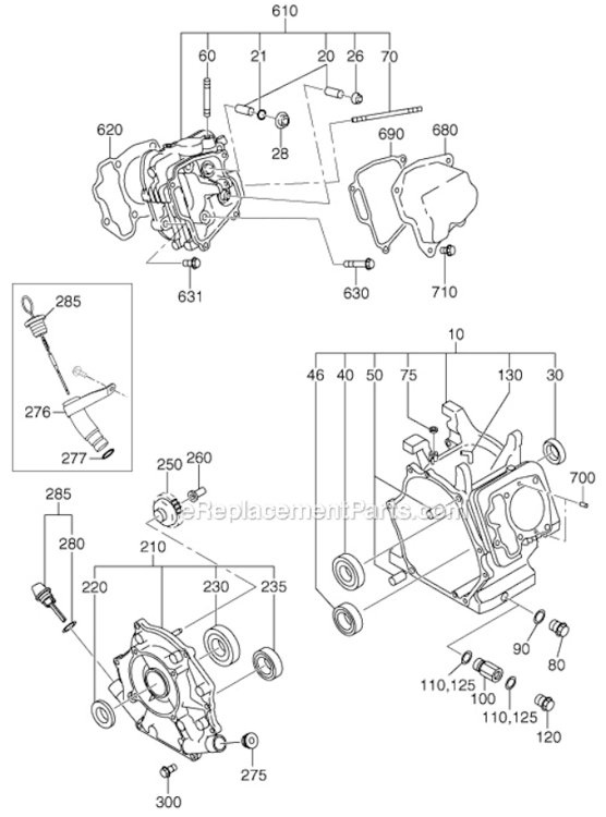 Crank_Case Diagram and Parts List for  Subaru Engine