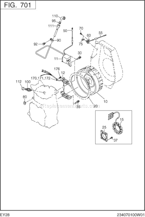Electric Device Diagram and Parts List for  Subaru Engine