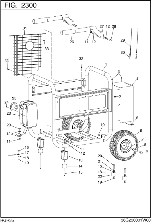 Pipe Frame Diagram and Parts List for RGR35023000 SGX3500 Subaru Generator