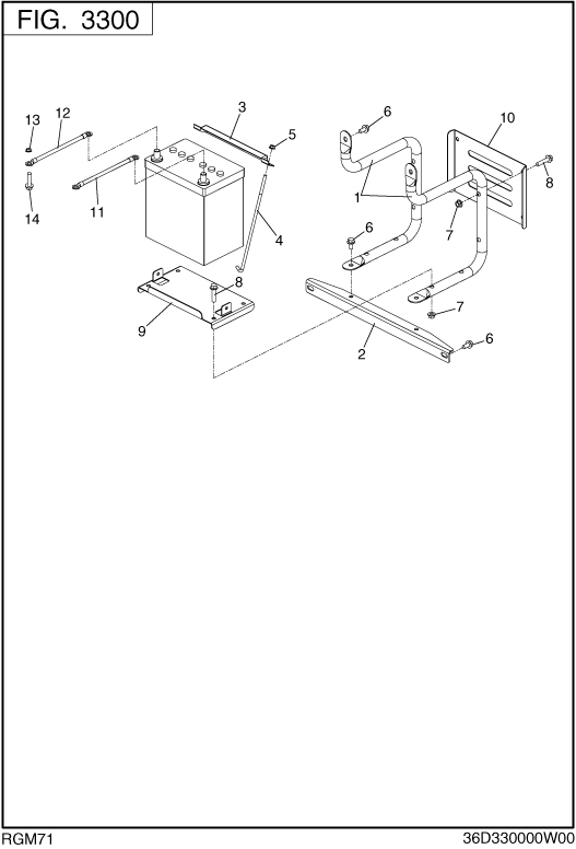 Battery Frame Diagram and Parts List for RGM71018510 RGX7100E Subaru Generator