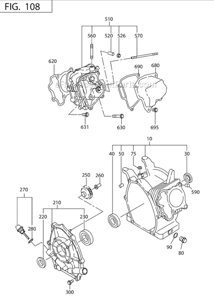 Crankcase Diagram and Parts List for EX170DT1100 Subaru Engine