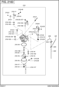 Engine Assembly Diagram and Parts List for RGS17009020 R1100 Subaru Generator