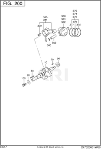 200 Crankshaft Diagram and Parts List for  Subaru Engine