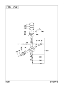 Crank,Piston Diagram and Parts List for  Subaru Engine
