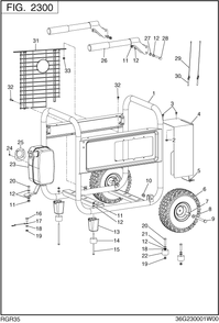 Pipe Frame Diagram and Parts List for RGR35023000 SGX3500 Subaru Generator