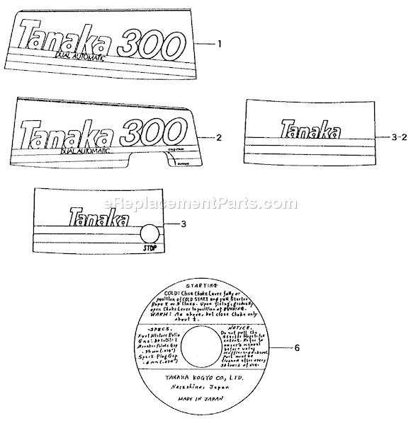 Page D Diagram and Parts List for  Tanaka Engine