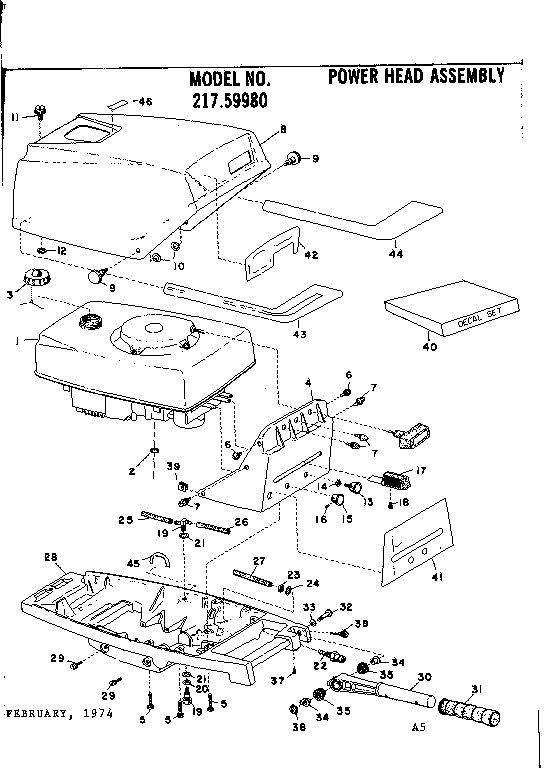 Power Head Assembly Diagram and Parts List for  Tecumseh Engine