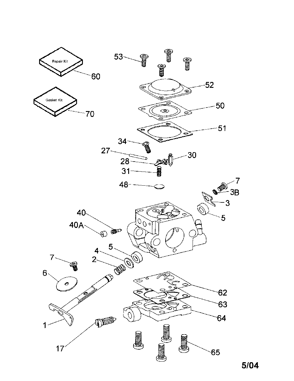 Carburetor Diagram and Parts List for  Tecumseh Engine