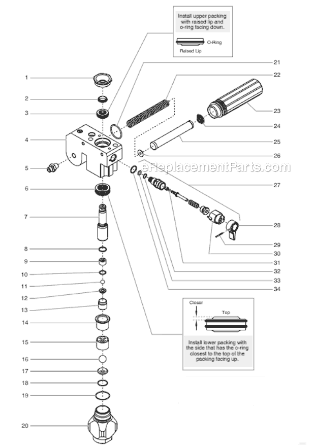 Fluid Section Assembly Diagram and Parts List for 800-1035 Titan Sprayer