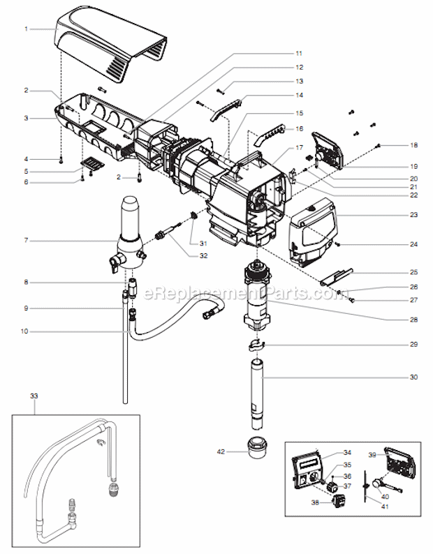 Main Assembly Diagram and Parts List for 805-009 Titan Sprayer