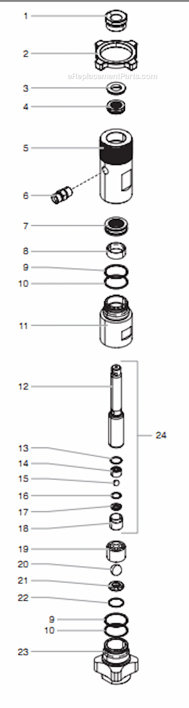 Fluid Section Assembly Diagram and Parts List for 805-009 Titan Sprayer