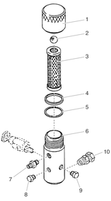 Outlet Manifold Filter Assembly Diagram and Parts List for commander Titan Paint Sprayer