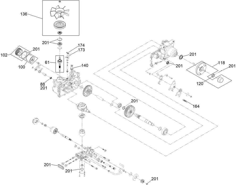 Lh Transaxle Assembly No. 145-3696 Diagram and Parts List for 416414584 - 417299999 Toro Lawn Tractor