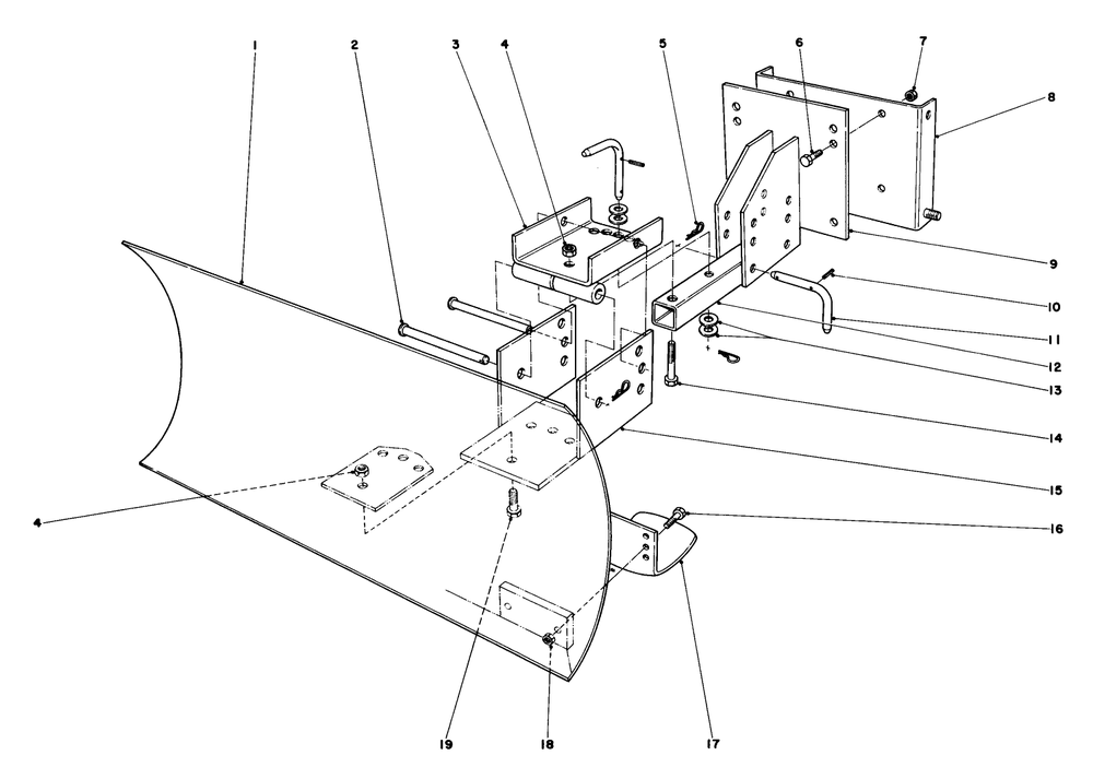 Grader Blade Assembly Model 59051 Diagram and Parts List for 0000001 - 0999999 Toro Snow Blower