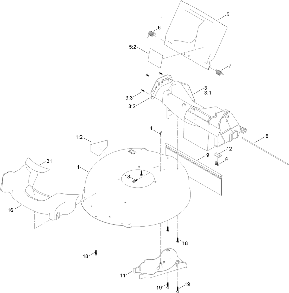 Housing Assembly Diagram and Parts List for 412256383 - 999999999 Toro Lawn Mower