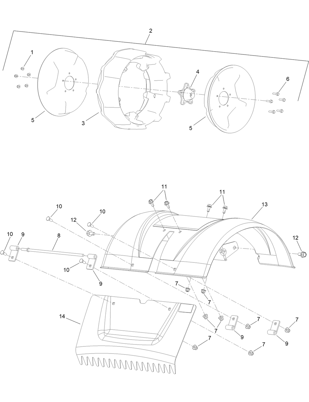 Wheels And Shield Assembly Diagram and Parts List for 321000001 - 321999999 Toro Tiller
